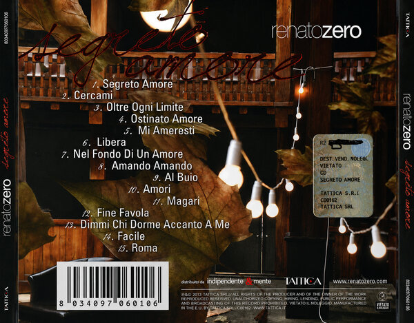 Renato Zero - Segreto amore (2013) - Back.jpg